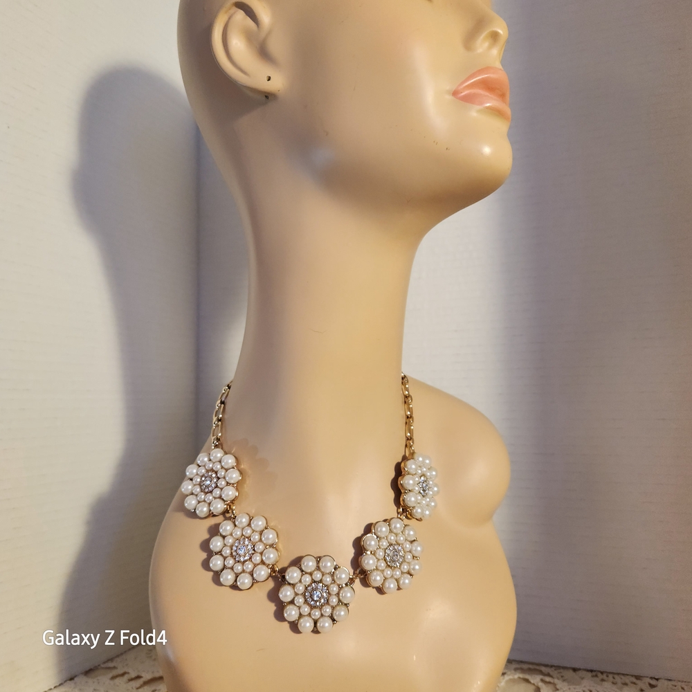 Talbots Gold and Pearl Cluster Necklace